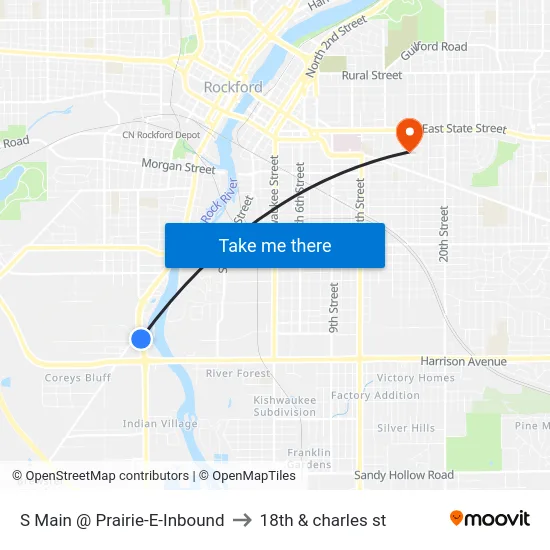 S Main @ Prairie-E-Inbound to 18th & charles st map