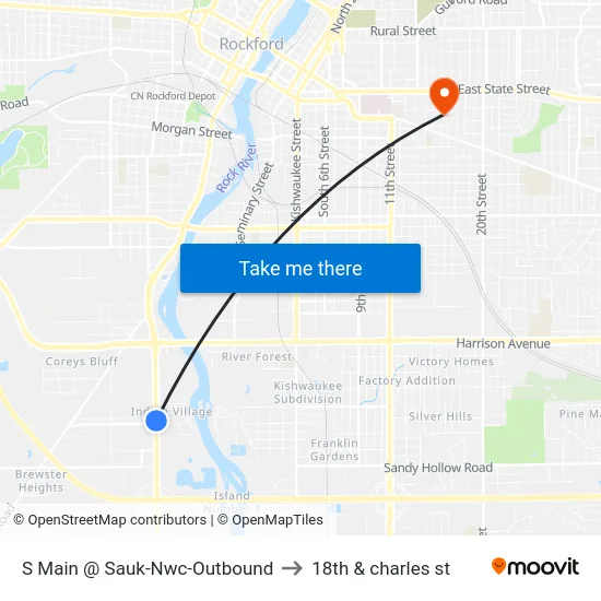 S Main @ Sauk-Nwc-Outbound to 18th & charles st map