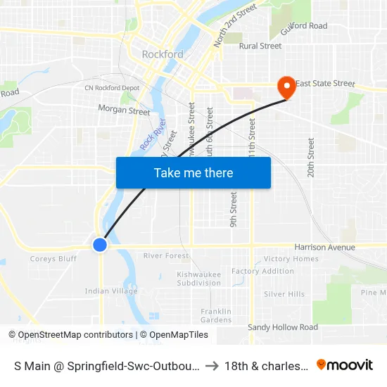 S Main @ Springfield-Swc-Outbound to 18th & charles st map