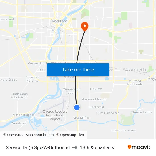 Service Dr @ Spx-W-Outbound to 18th & charles st map