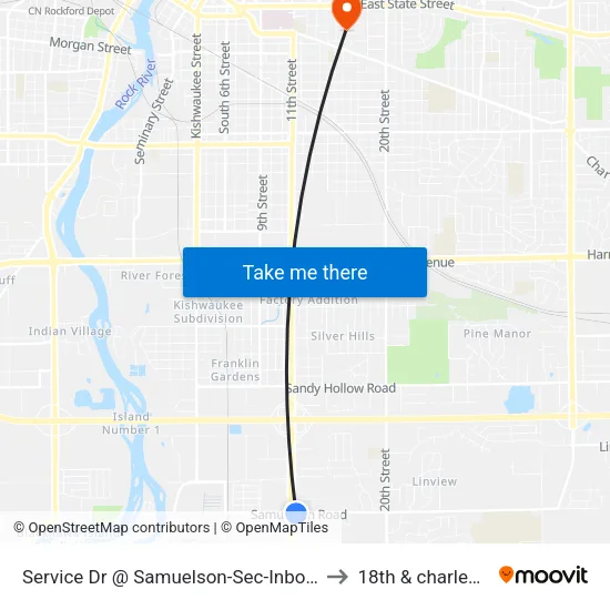 Service Dr @ Samuelson-Sec-Inbound to 18th & charles st map