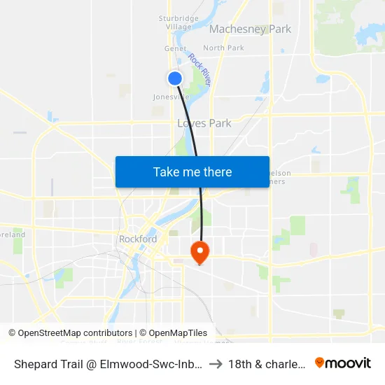 Shepard Trail @ Elmwood-Swc-Inbound to 18th & charles st map