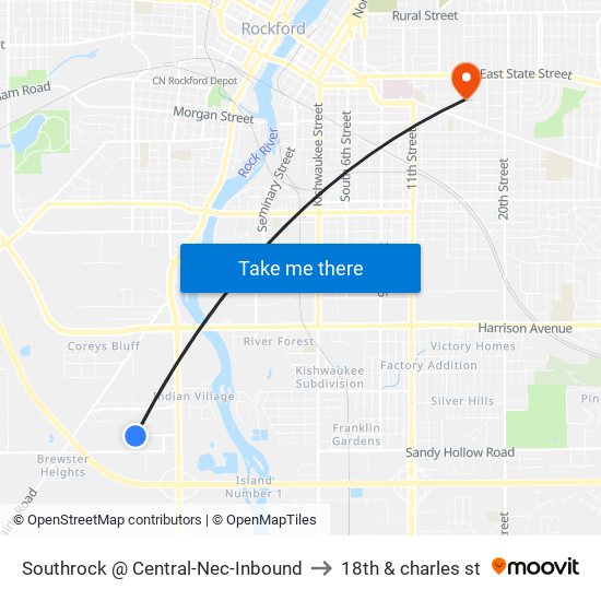 Southrock @ Central-Nec-Inbound to 18th & charles st map