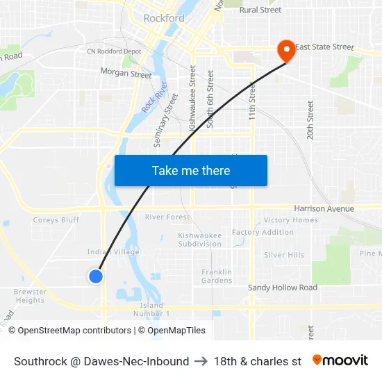 Southrock @ Dawes-Nec-Inbound to 18th & charles st map