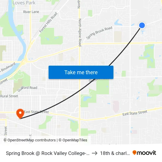 Spring Brook @ Rock Valley College-N-Inbound to 18th & charles st map