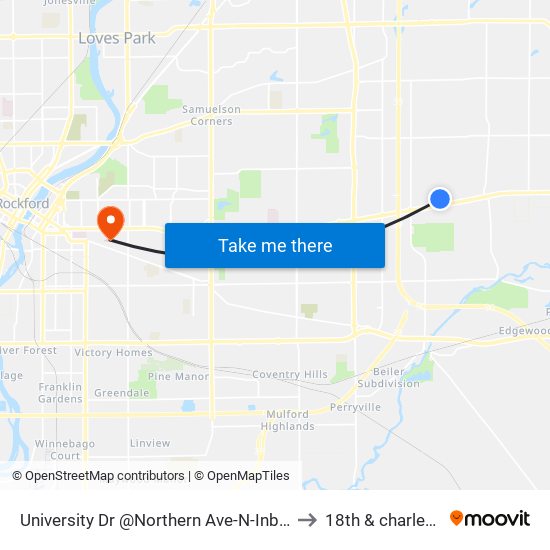 University Dr  @Northern Ave-N-Inbound to 18th & charles st map