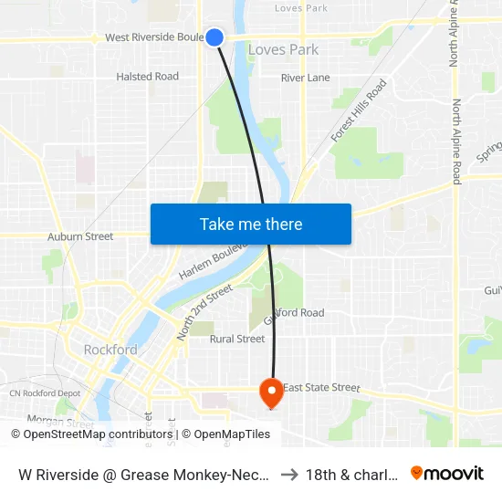 W Riverside @ Grease Monkey-Nec-Inbound to 18th & charles st map
