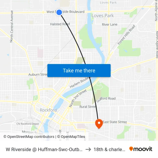 W Riverside @ Huffman-Swc-Outbound to 18th & charles st map