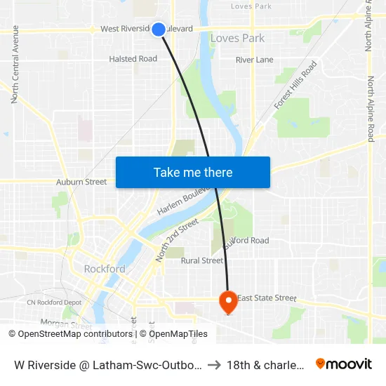 W Riverside @ Latham-Swc-Outbound to 18th & charles st map
