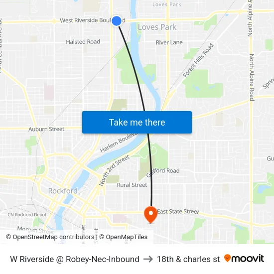 W Riverside @ Robey-Nec-Inbound to 18th & charles st map