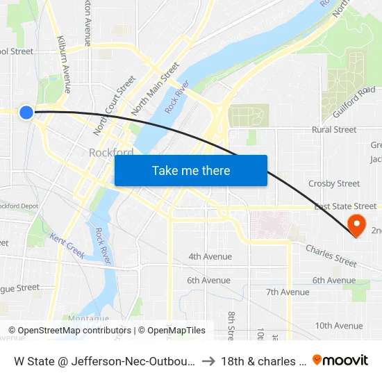 W State @ Jefferson-Nec-Outbound to 18th & charles st map