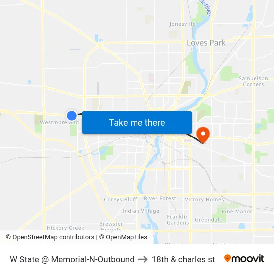 W State @ Memorial-N-Outbound to 18th & charles st map