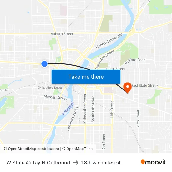 W State @ Tay-N-Outbound to 18th & charles st map