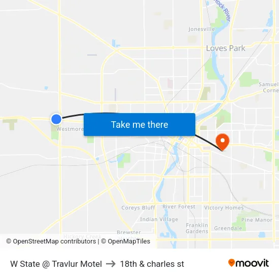 W State @ Travlur Motel to 18th & charles st map