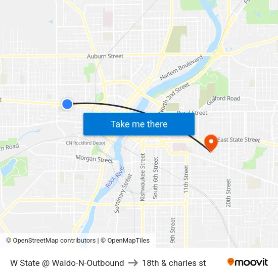 W State @ Waldo-N-Outbound to 18th & charles st map