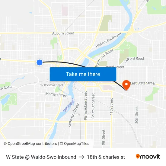 W State @ Waldo-Swc-Inbound to 18th & charles st map
