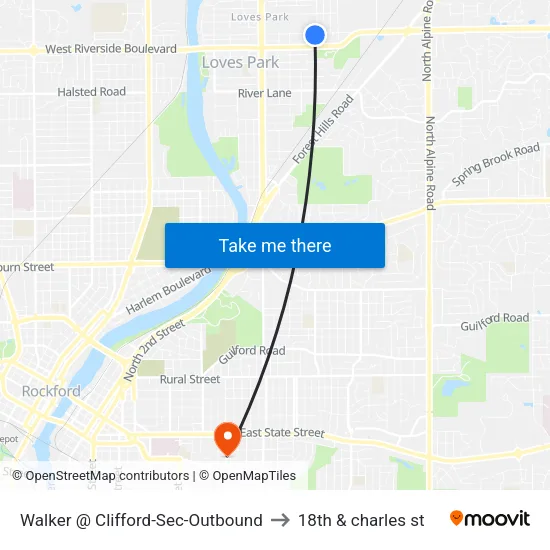 Walker @ Clifford-Sec-Outbound to 18th & charles st map