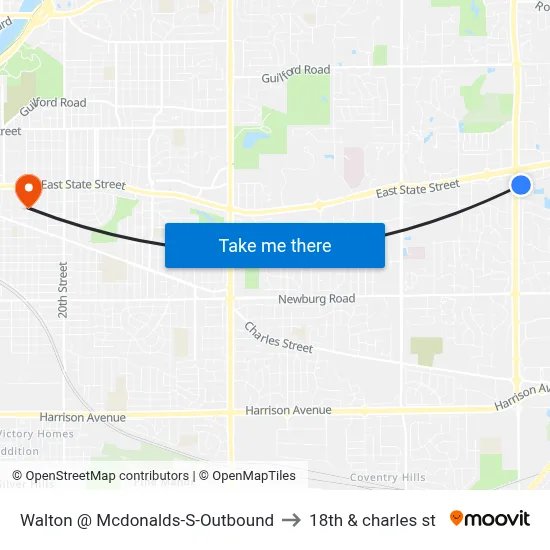 Walton @ Mcdonalds-S-Outbound to 18th & charles st map