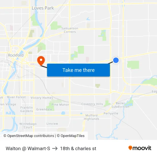 Walton @ Walmart-S to 18th & charles st map