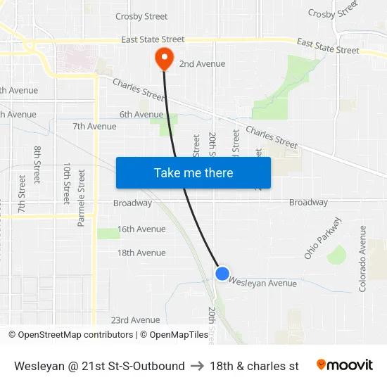 Wesleyan @ 21st St-S-Outbound to 18th & charles st map