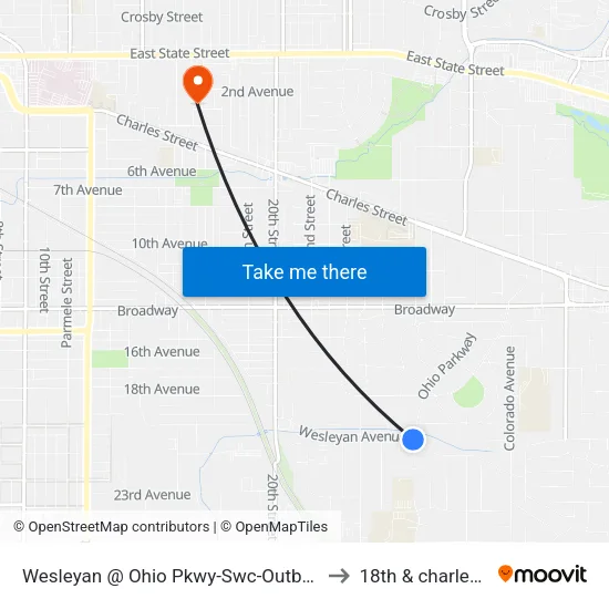 Wesleyan @ Ohio Pkwy-Swc-Outbound to 18th & charles st map