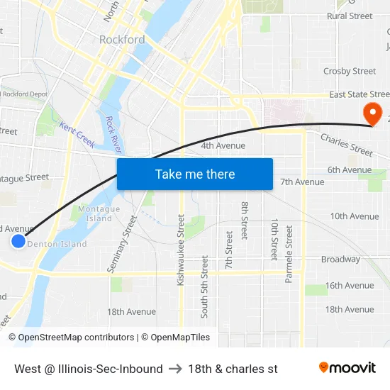West @ Illinois-Sec-Inbound to 18th & charles st map