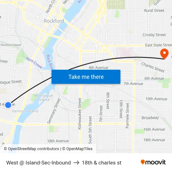 West @ Island-Sec-Inbound to 18th & charles st map
