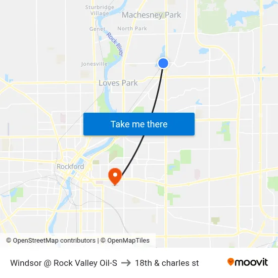 Windsor @ Rock Valley Oil-S to 18th & charles st map