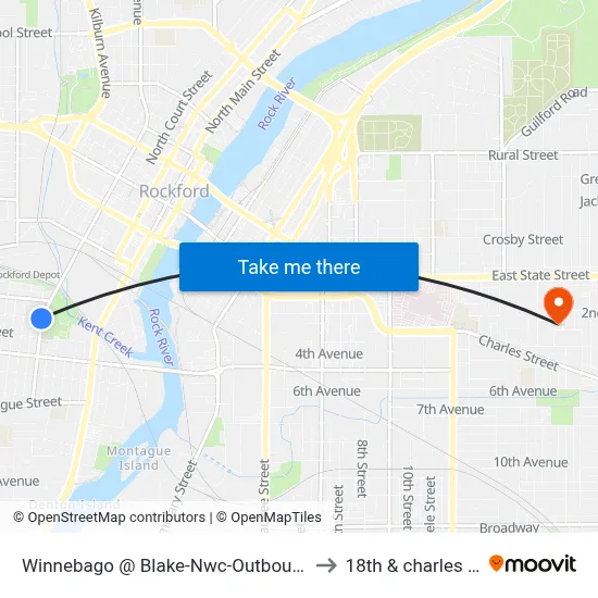 Winnebago @ Blake-Nwc-Outbound to 18th & charles st map