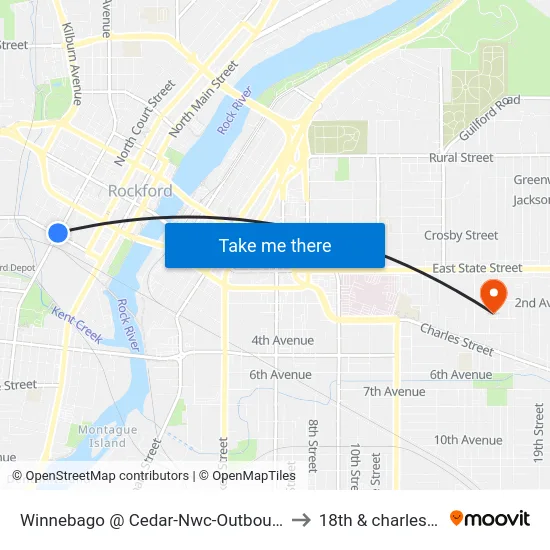 Winnebago @ Cedar-Nwc-Outbound to 18th & charles st map
