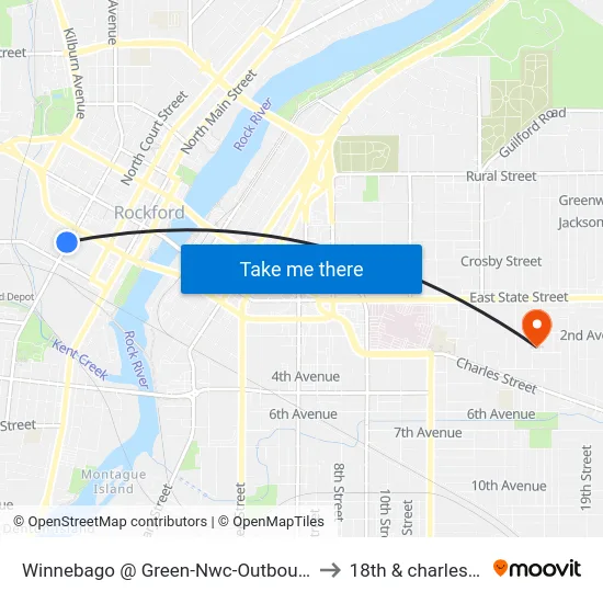 Winnebago @ Green-Nwc-Outbound to 18th & charles st map