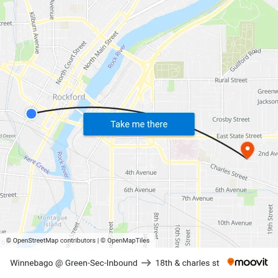 Winnebago @ Green-Sec-Inbound to 18th & charles st map