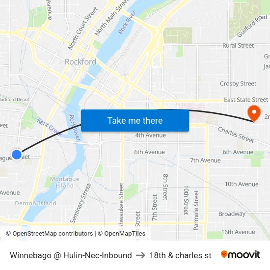 Winnebago @ Hulin-Nec-Inbound to 18th & charles st map