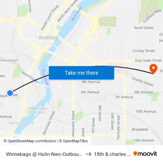 Winnebago @ Hulin-Nwc-Outbound to 18th & charles st map