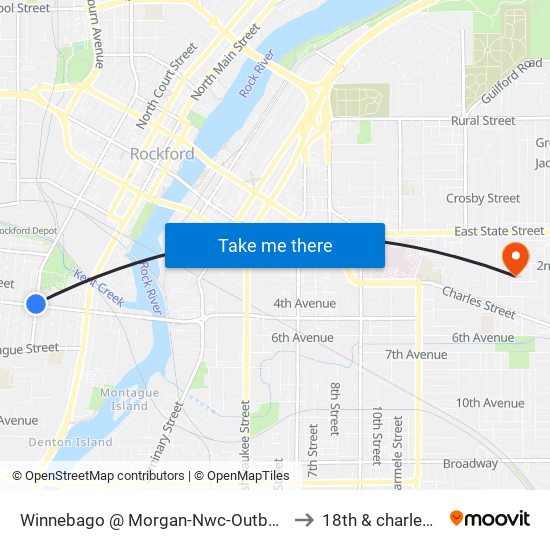 Winnebago @ Morgan-Nwc-Outbound to 18th & charles st map