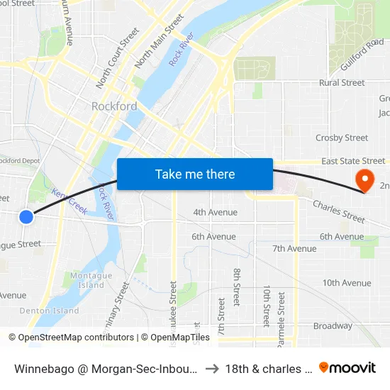 Winnebago @ Morgan-Sec-Inbound to 18th & charles st map