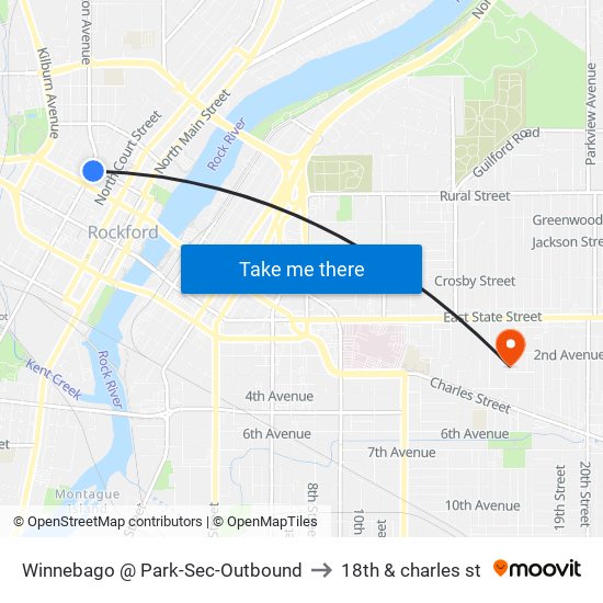 Winnebago @ Park-Sec-Outbound to 18th & charles st map