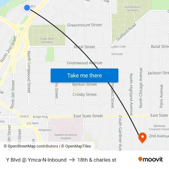 Y Blvd @ Ymca-N-Inbound to 18th & charles st map