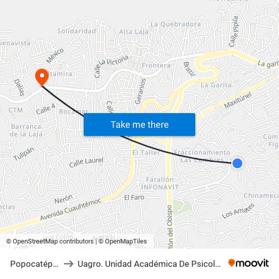 Popocatépetl to Uagro. Unidad Académica De Psicología map