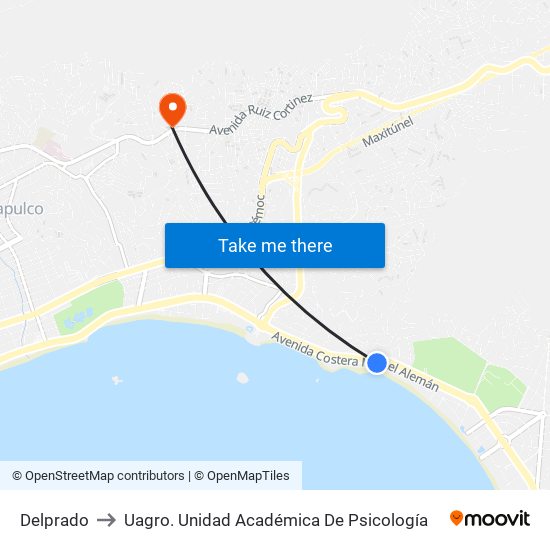 Delprado to Uagro. Unidad Académica De Psicología map