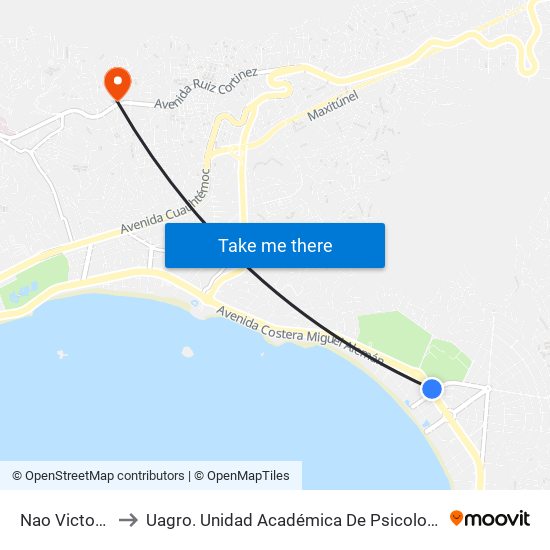 Nao Victoria to Uagro. Unidad Académica De Psicología map