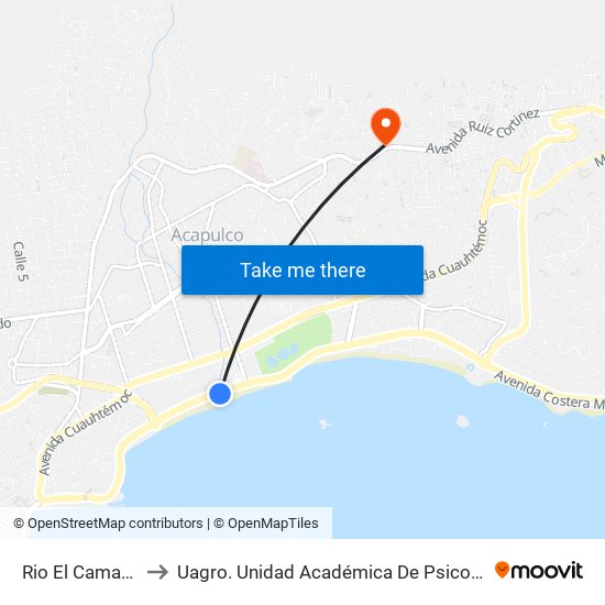 Rio El Camarón to Uagro. Unidad Académica De Psicología map