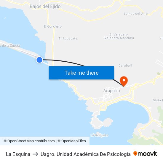 La Esquina to Uagro. Unidad Académica De Psicología map