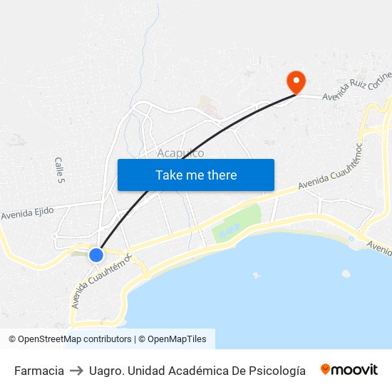 Farmacia to Uagro. Unidad Académica De Psicología map