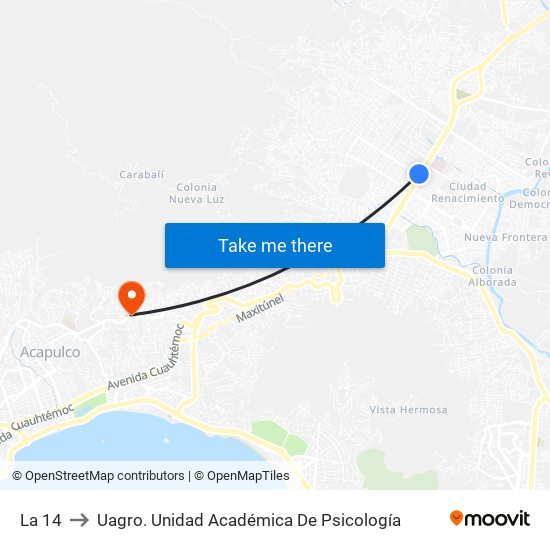 La 14 to Uagro. Unidad Académica De Psicología map