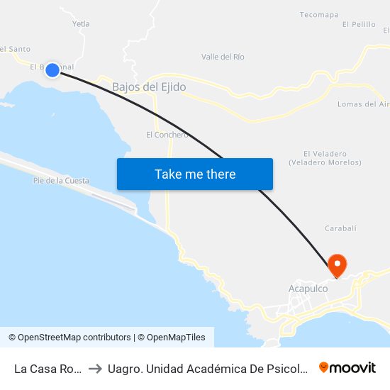 La Casa Rosa to Uagro. Unidad Académica De Psicología map