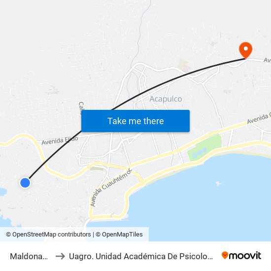 Maldonado to Uagro. Unidad Académica De Psicología map