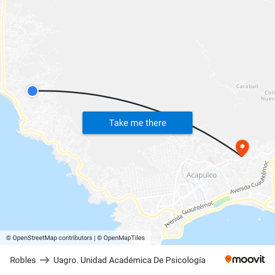 Robles to Uagro. Unidad Académica De Psicología map