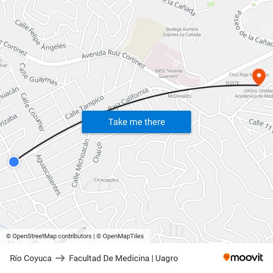 Río Coyuca to Facultad De Medicina | Uagro map