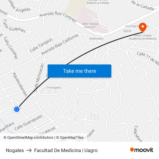 Nogales to Facultad De Medicina | Uagro map